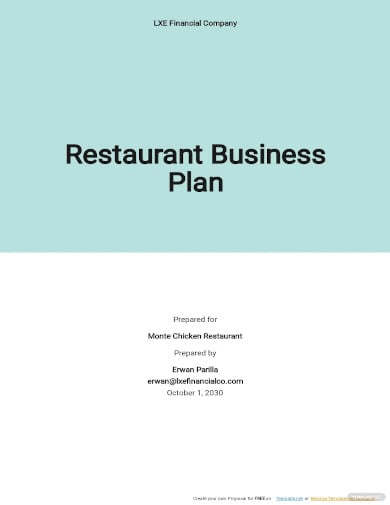 restaurant business plan financial template