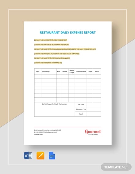 restaurant-daily-expense-report-template