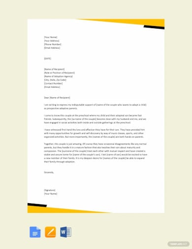 sample adoption reference letter template
