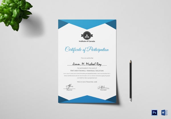 sample participation certificate template