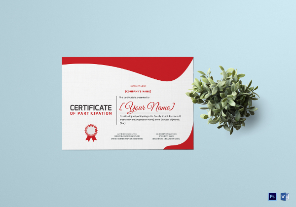 squash participation certificate template