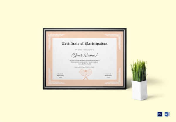 tennis participation certificate