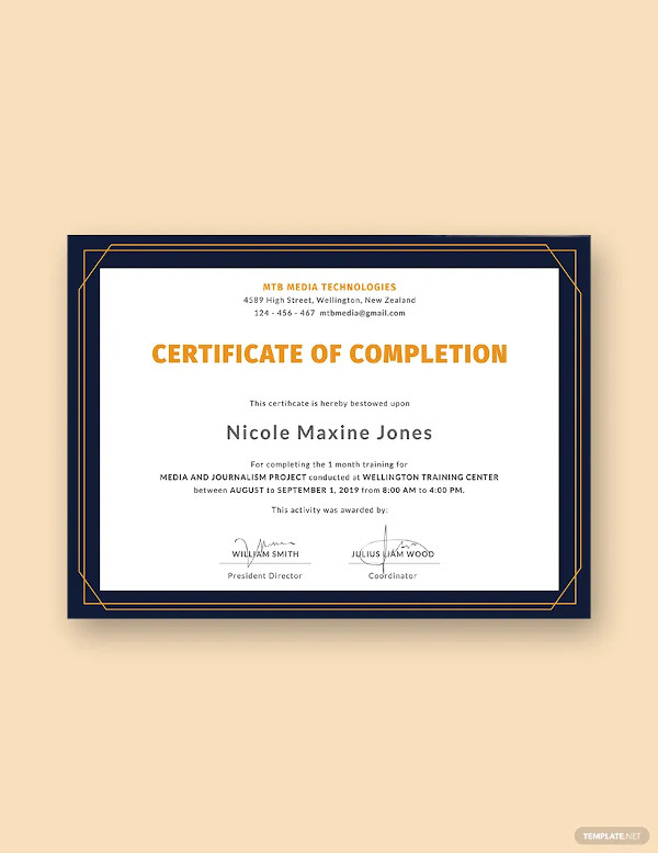 training completion certificate template