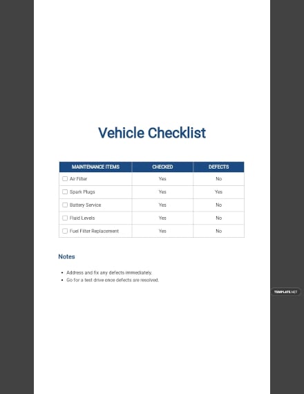 vehicle checklist template