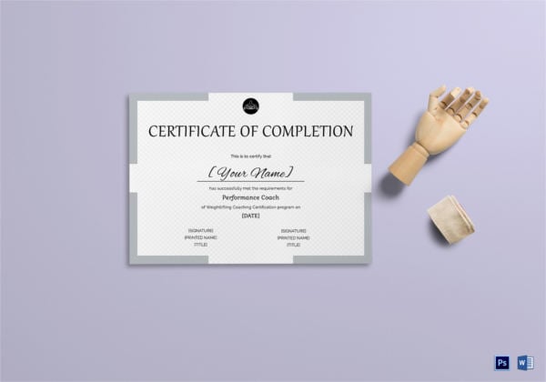 weightlifting completion certificate