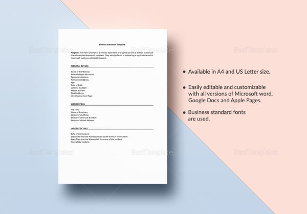 witness statement template to print