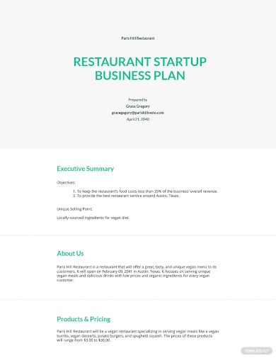 restaurant startup business plan