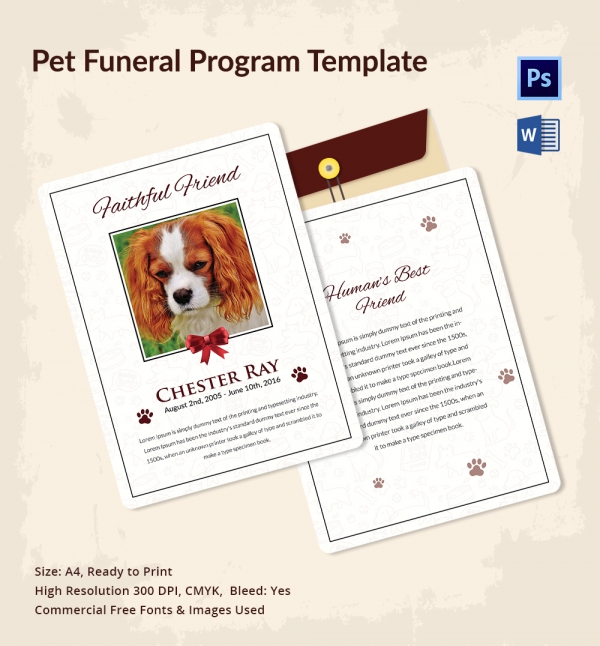 Pet Funeral Program Template 5+ PSD, EPS, CDR Format Download Free