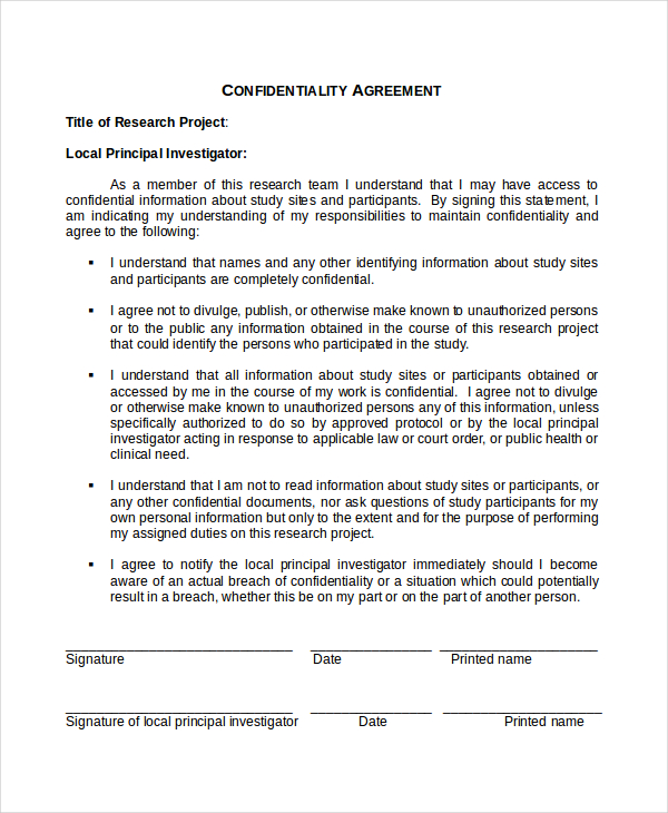 Confidentiality Agreement Templates 14 Free Word PDF Formats