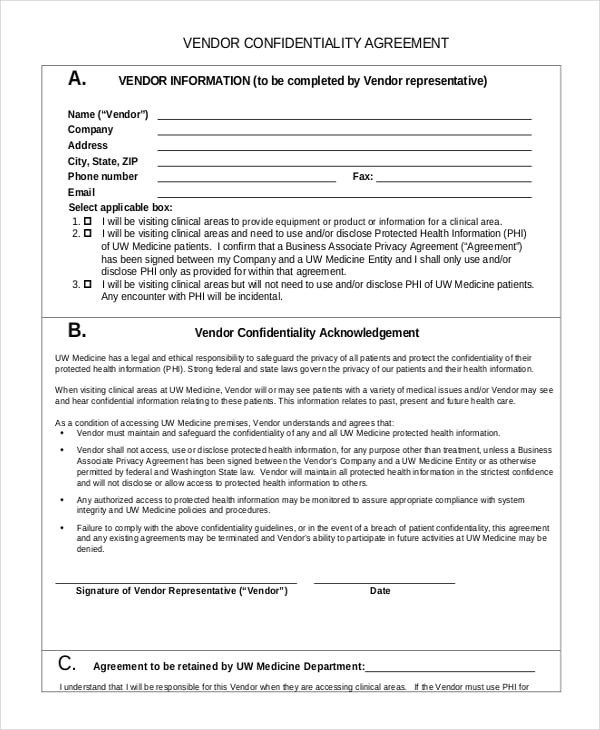 vendor confidentiality agreement template 