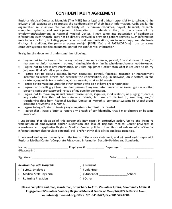 human resources confidentiality agreement template