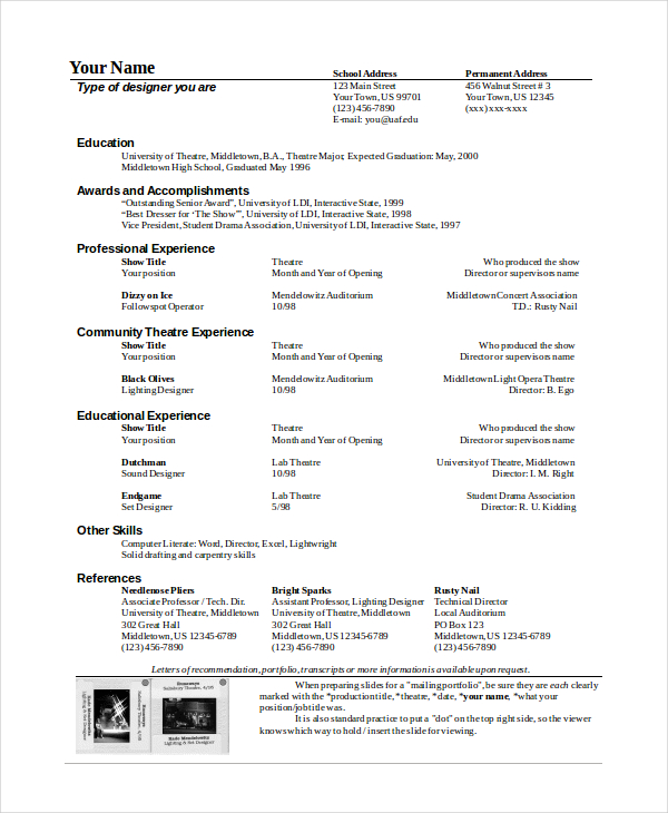 Theater Resume Template - 8+ Word, PDF Documents Download
