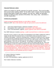 Character Reference Letter For Employment