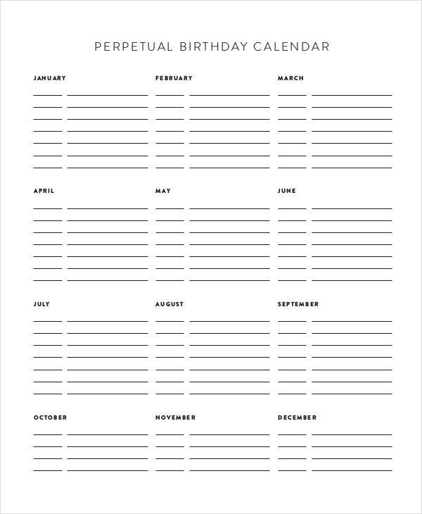 printable perpetual calendar template