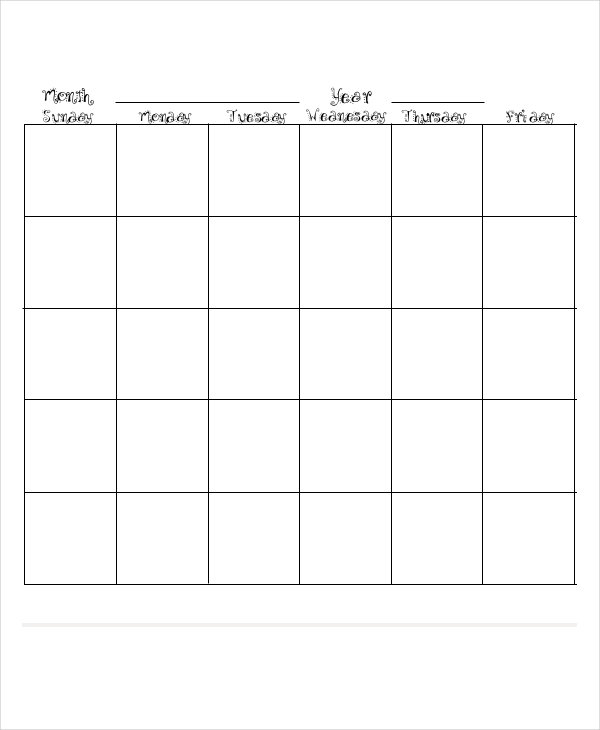 Printable Perpetual Monthly Calendar