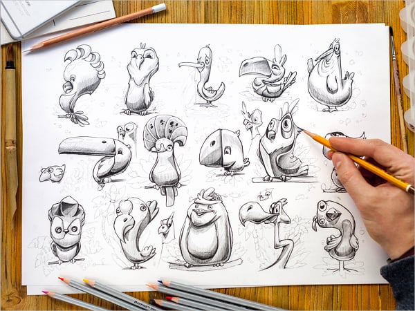 birds emotions pencil drawing