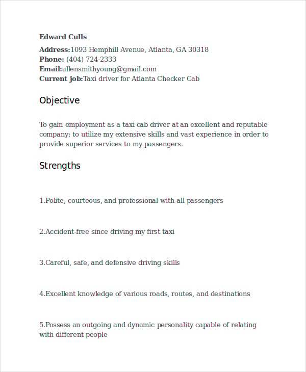 Driver Resume Template 8 Free Word Pdf Document Downloads Free