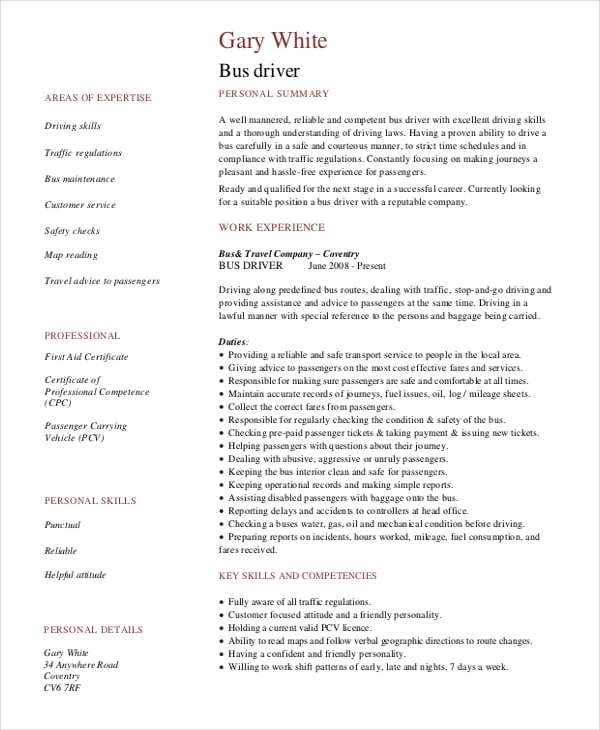 driver resume template