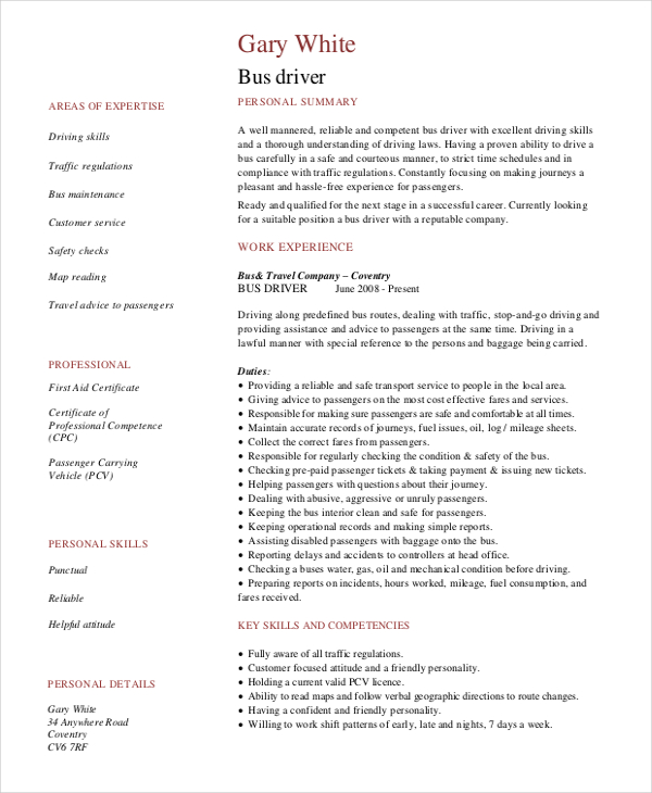 Driver Resume Template - 27+ Free Word, PDF Document Downloads