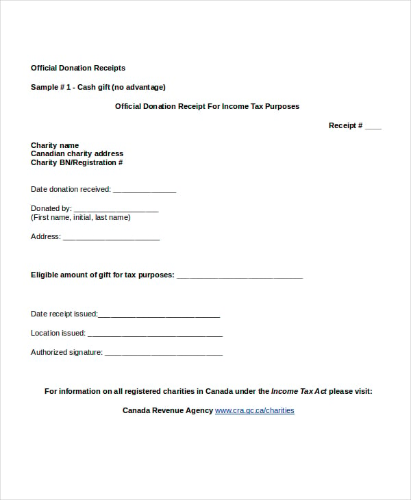 official donation receipt for income tax purposes template