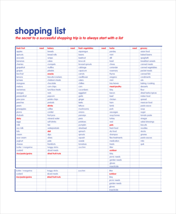 Shopping List - 13+ Free Word, PDF Documents Download