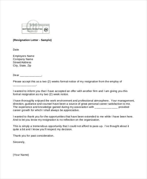 appreciative resignation letter