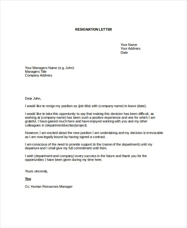resignation letter 15 free word pdf documents download