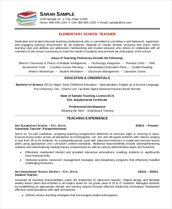 resume template for teachers free download