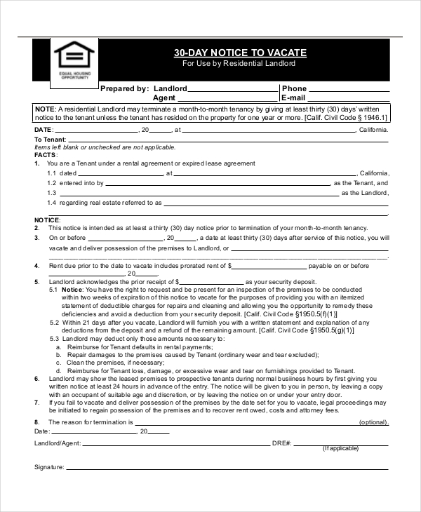 0 day eviction notice form to vacate