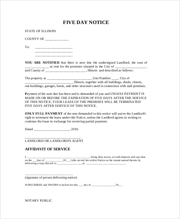 five day eviction notice form to vacate