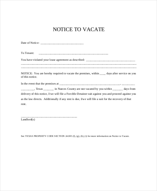 free eviction notice form to vacate