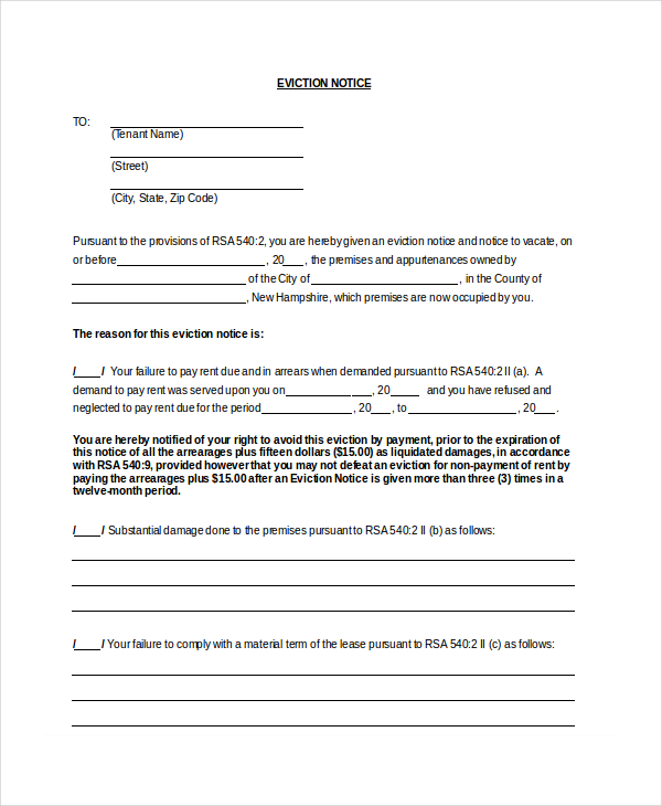 14 printable eviction notice forms pdf google docs ms word apple