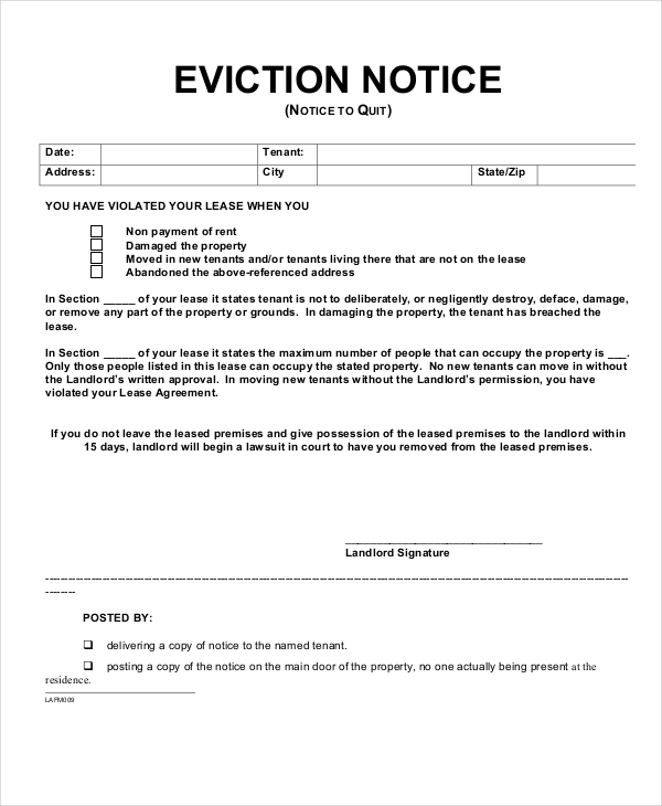 tenant eviction notice form