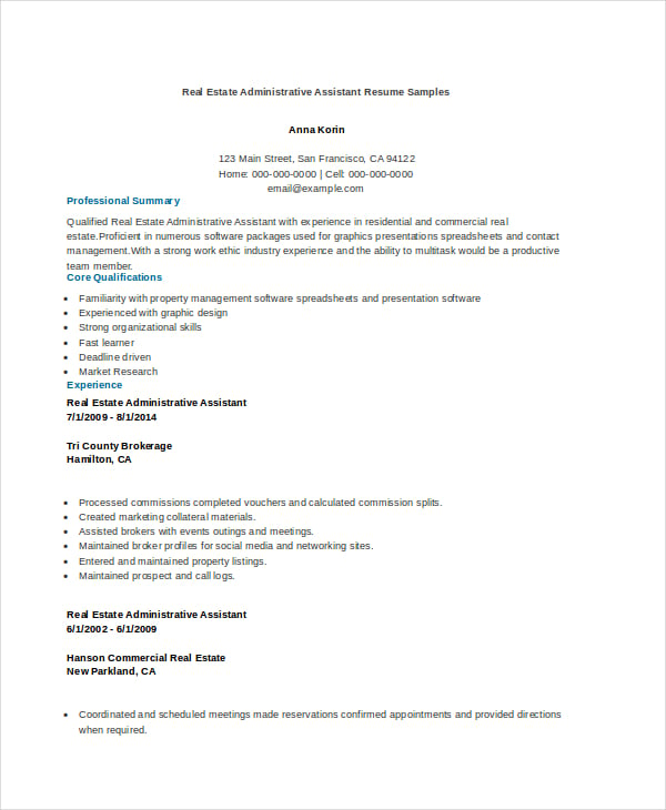 real-estate-administrative-assistant-resume