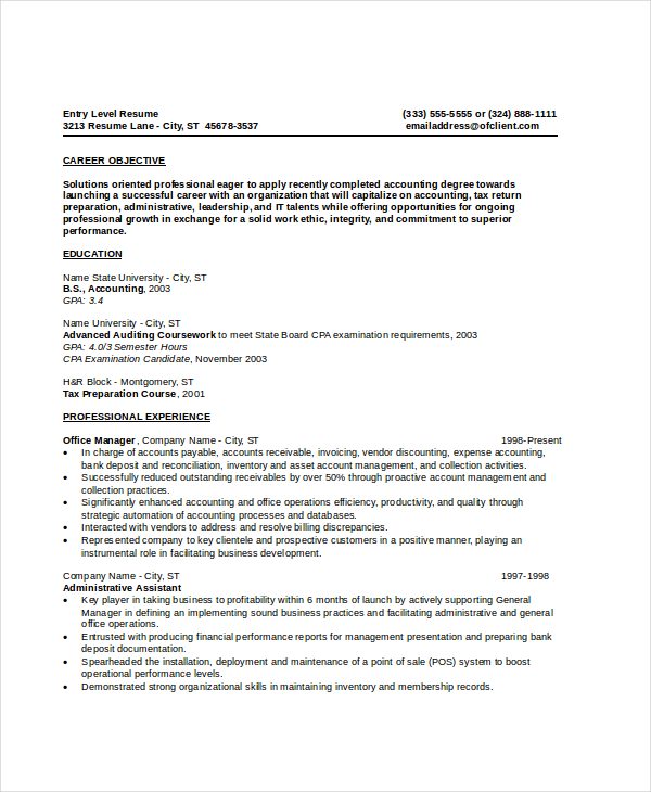 entry level resume objective