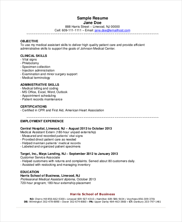 resume objective examples for medical assistant