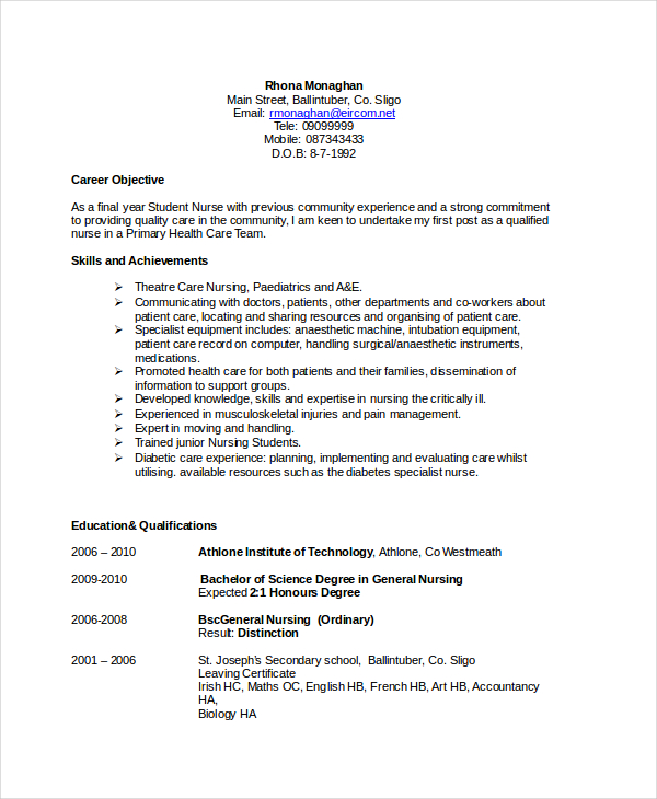 nursing resume objective