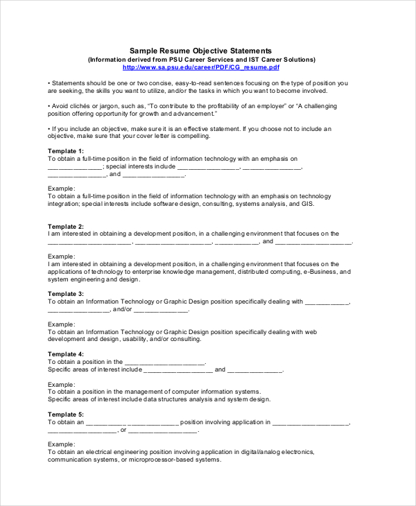 24+ Sample Resume Objectives - PDF, DOC