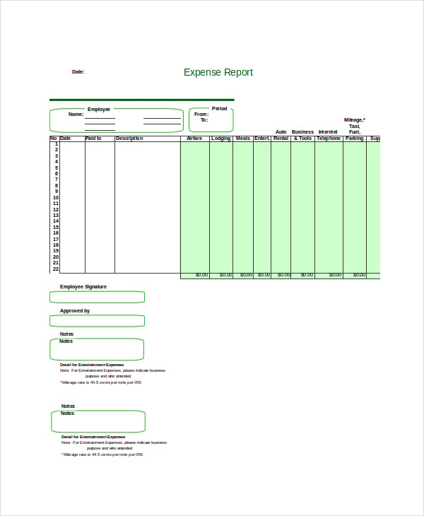 expense report excel 