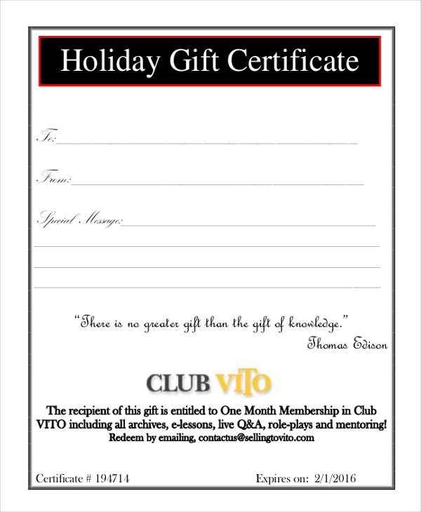 holiday gift certificate template