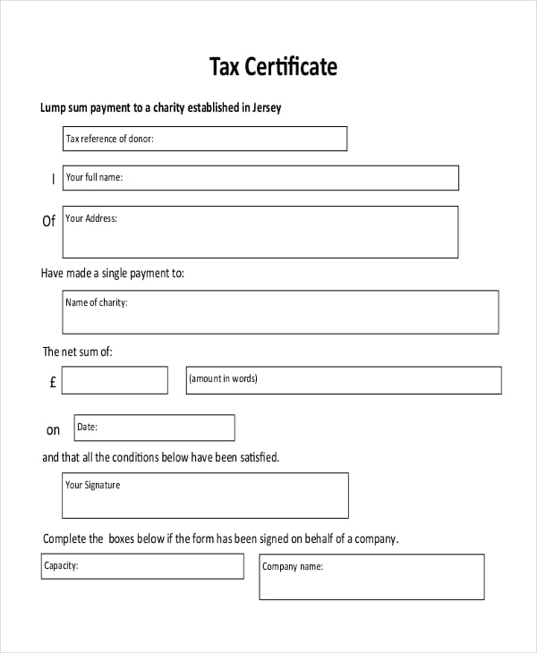 tax certificate template