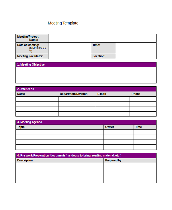 simple project meeting minutes template