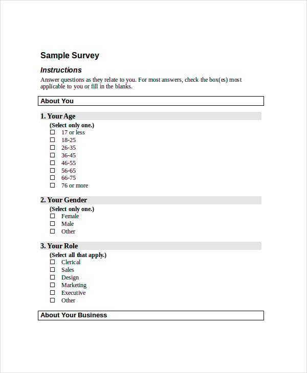 survey questionnaire template word