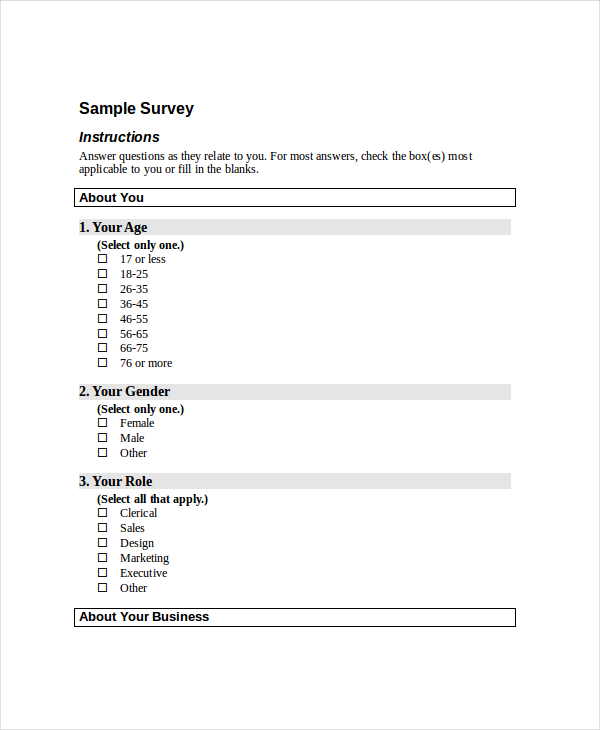 survey questionnaire template word