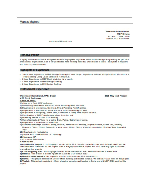 electrical drafter resume