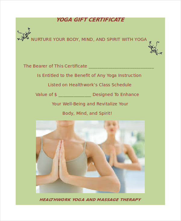 yoga gift certificate