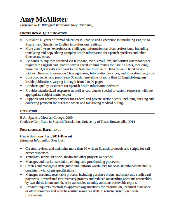 4+ Bilingual Resume Templates - PDF, DOC