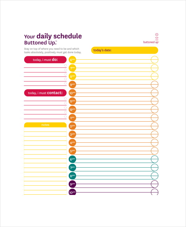 academic daily schedule template