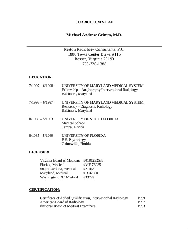 interventional radiologist resume
