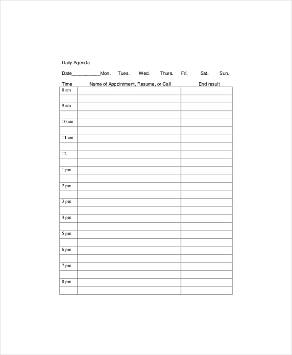 daily agenda planner template